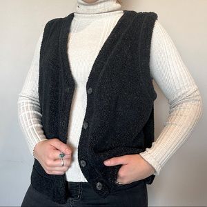 St. John’s Bay Teddy Sherpa Button Up Vintage Vest Solid Black size XL